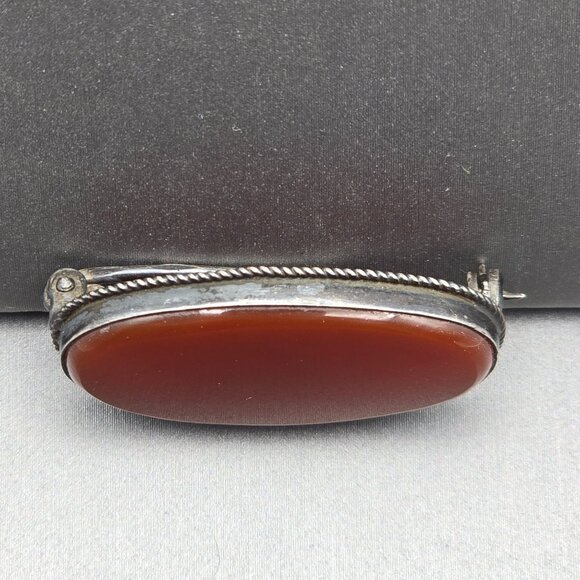 VTG Sterling Silver Carnelian Pin Brooch 1.25" Oval Rope Detail Minimalist - Picture 2 of 5